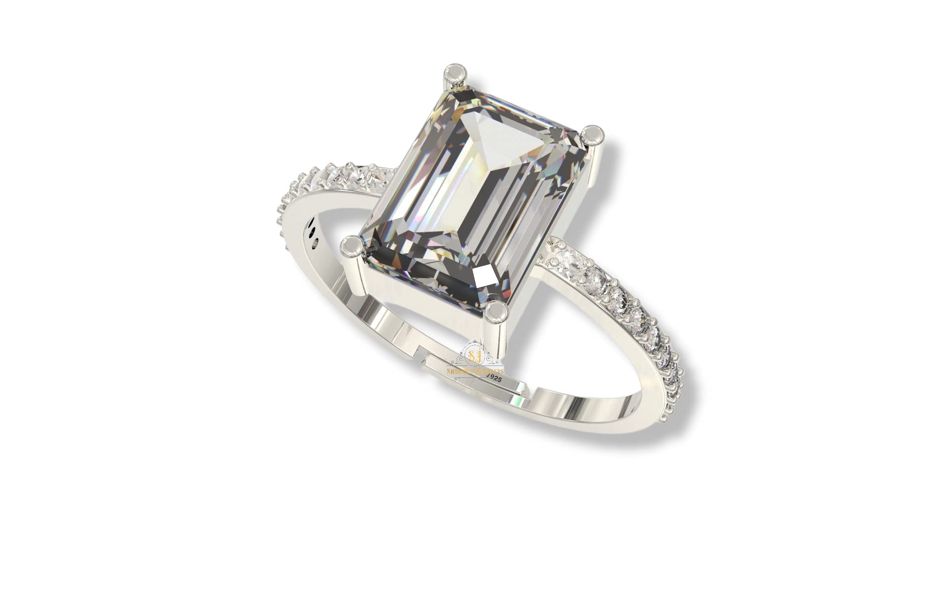 SJ SHUBHAM JEWELLERS™ 925 Sterling Silver Three Briliant Cut Design Adjustable Finger Ring with White CZ diamond for Women and Girls, Anniversary Gift for Wife, Valentine