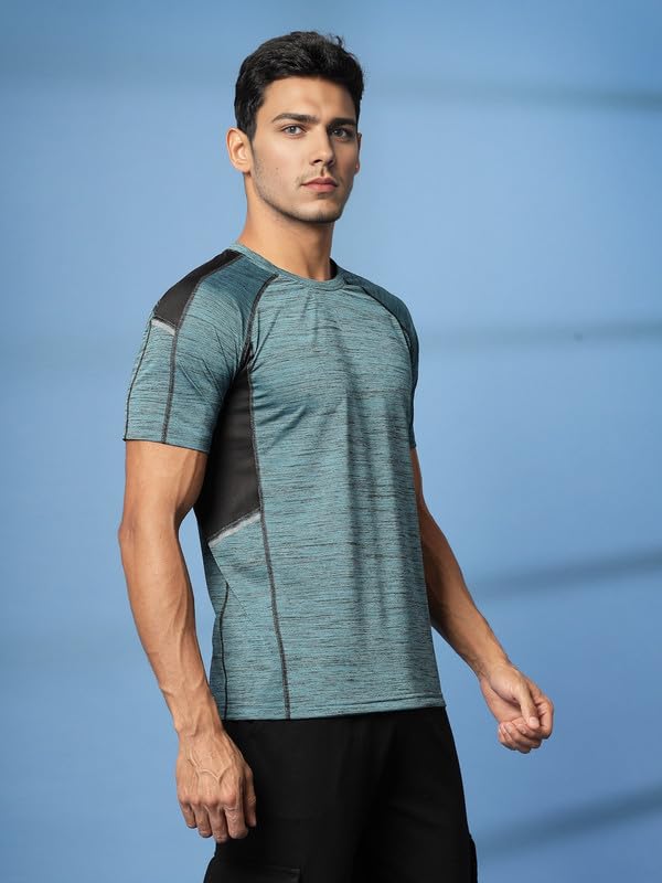 Image of CHKOKKO Men's Quick Dry Half Sleeve Regular Fit Lightweight Round Crew Neck Active Sportswear Gym T-Shirt for Workout Training Running and Fitness Activities Seagreen 5XL