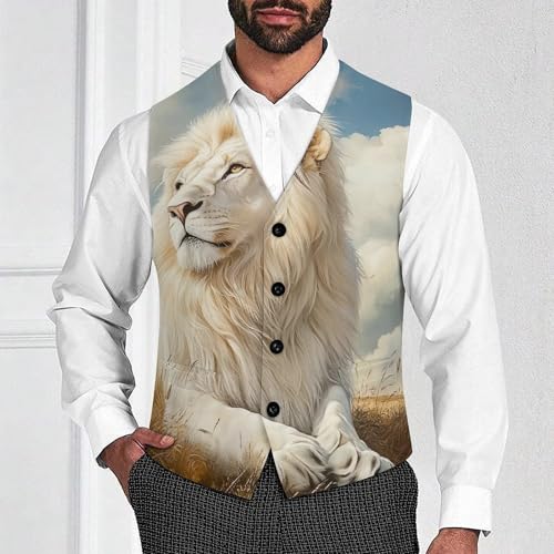 Majestic Lion Animal Men's Suit Vests Dress Vest V-Neck Waistcoat Slim Business Formal with Pocket2
