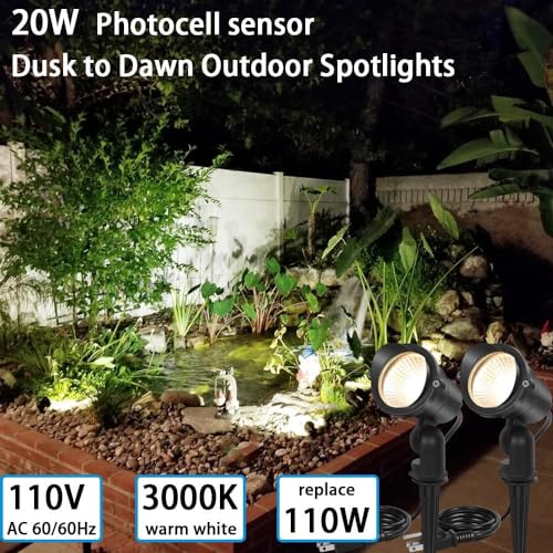 Vococidol 20W Dusk To Dawn Outdoor Led Spotlight Plug In With Photocell Sensor For House Flag Yard Tree Garden thumb #3