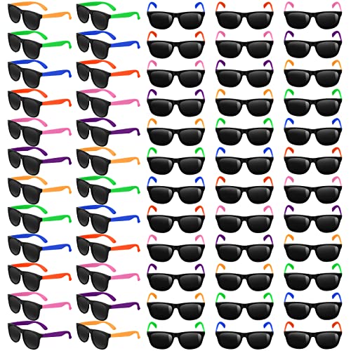 Elcoho 60 Pack Neon Sunglasses Bulk Party Favors Retro 80's Style Sunglasses 6 Neon Colors for Adults and Kids Beach Pool Party Supplies