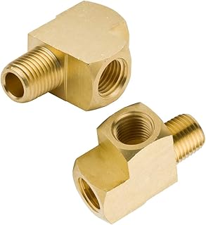 Brass Street Tee 1/8" NPT Female x 1/8" NPT Male x 1/8" NPT Female Pipe Fitting, Barstock Male Run Tee, Oil Pressure T Fitting Splitter (Pack of 2)