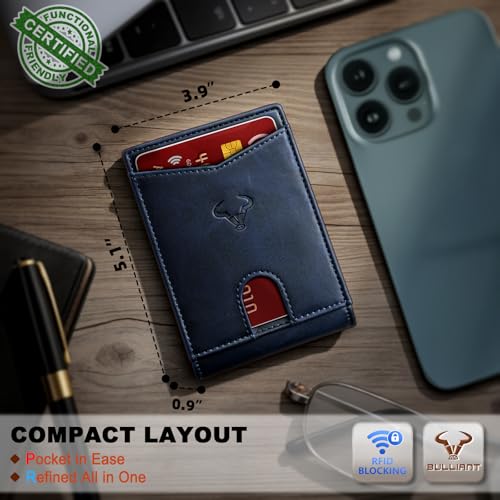 Image of BULLIANT Men Slim Leather Pocket Wallet Bill Holder 11Cards-Genuine Leather | RFID Blocking | Easy Access | Gift Boxed