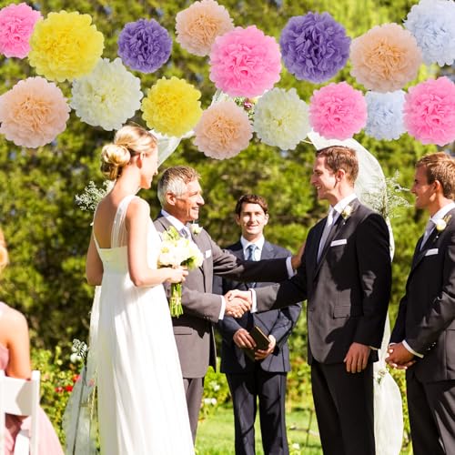 Image of BestoFun 16 PCS Light Color Party Decorations Tissue Paper Flowers Pom Poms Decorations for Girl Groovy Birthday Baby Shower Wedding Bachelorette Room Wall Hanging Decor