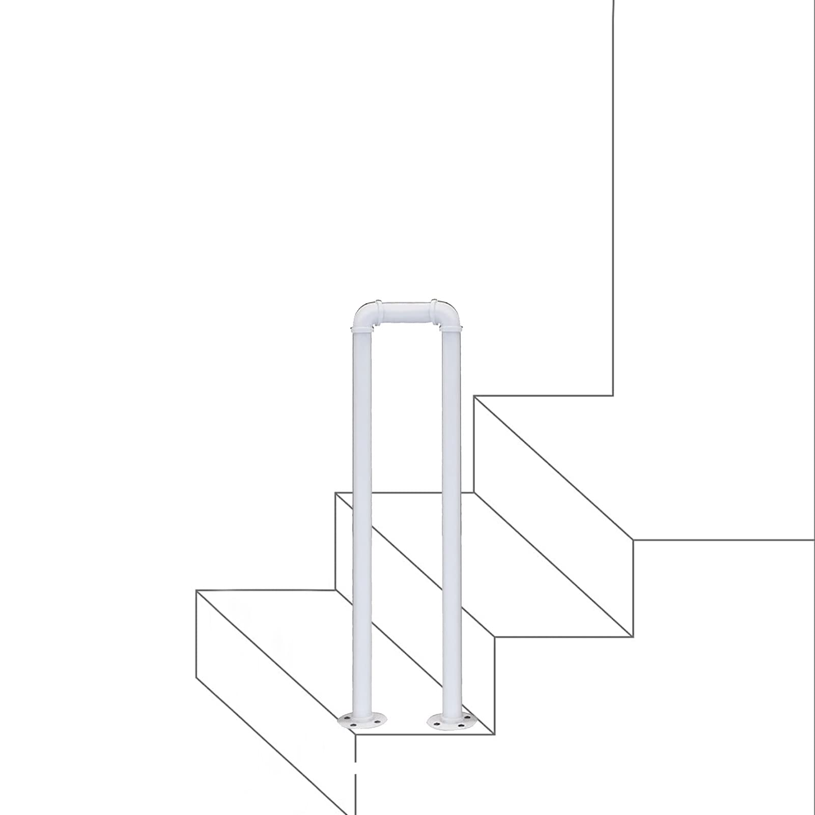 Main courante en fer forgé blanc pour sécuriser une marche extérieure glissante