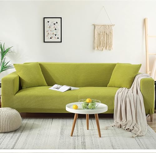 Housse de canapé extensible 4 places vert gazon pour masquer l'usure des grands canapés 300cm - 2