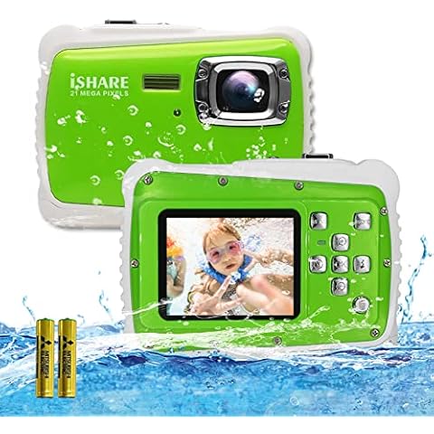 Waterproof Kids Camera, Underwater 21MP 1080P Waterproof Digital Camera with 2" LCD 8X Digital Zoom Flash and Mic for Kids Girls Boys (Green) Cover