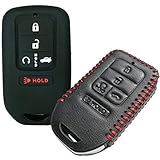 Coolbestda 2Pcs 5Buttons Leather Silicone Smart Key Fob Remote Cover Keyless Entry Case Protector Skin for 2019 2018 2017 2016 2015 Honda Accord Civic CR-V CRV Pilot EX-L Touring Premium A2C81642600
