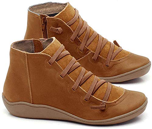 Ru Sweet Women's Arch Support Boots Comfy Lace Up Flat Heel Ankle Booties2