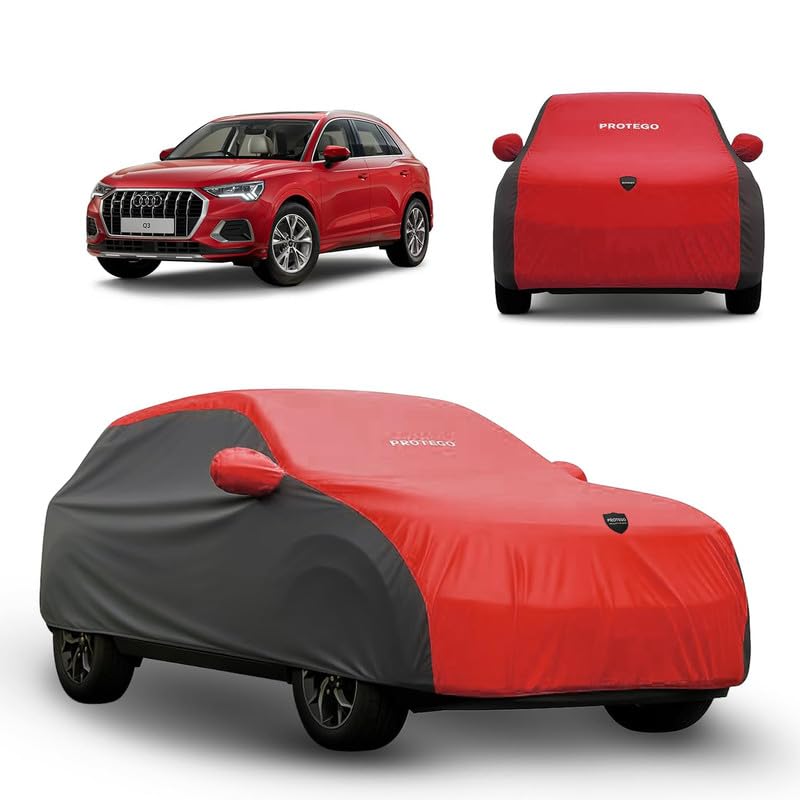 Image of PROTEGO Prime Series India's 1st Anti-Tear Car Cover for Audi Q3 | Heavy Duty, Custom Fit, All Weather Protection | 100% Waterproof, Windproof & Hail Resistant | 2 Year Warranty | Red + Black
