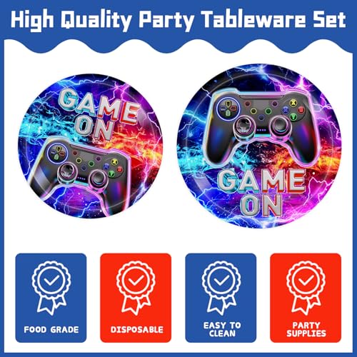 120pcs Video Game Party Plates Napkins Game on Birthday Party Supplies Neon Video Ppaer Cup Gaming Tableware Party Supplies for Boys Girls Gamer Party Serve 24 Guests - Image 4