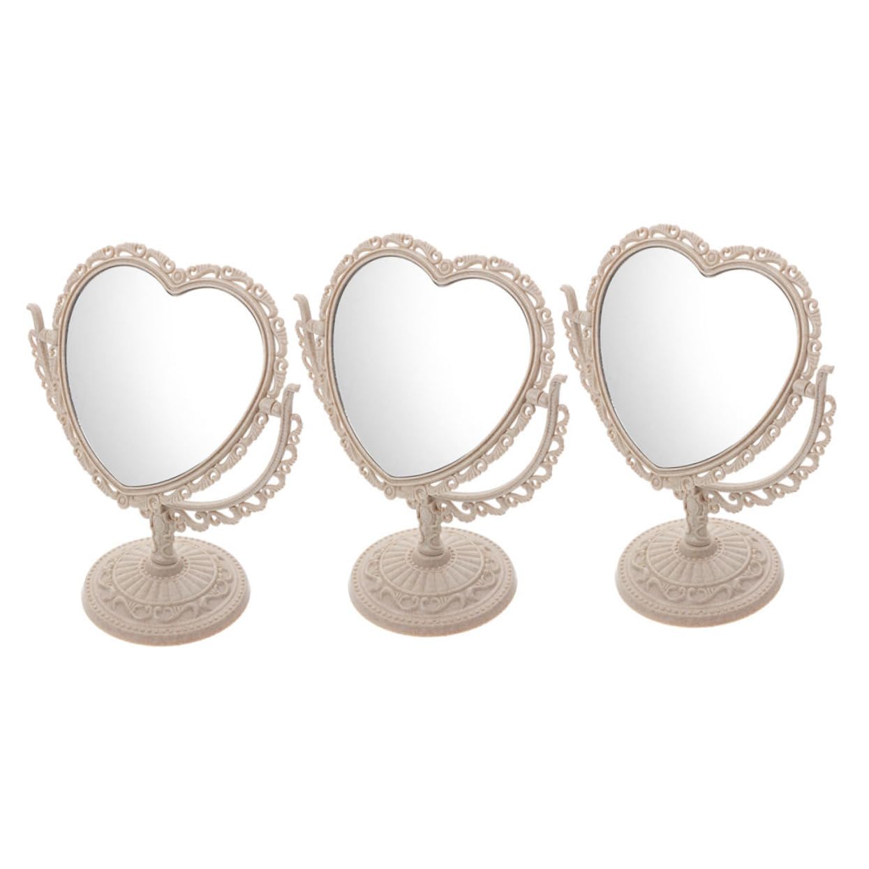 Miroir vintage pour coiffeuse pivotant design cœur rétro lot de 3 pièces de table
