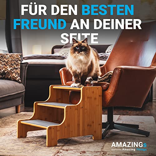 AMAZINGs Hundetreppe für kleine, mittlere und schwere Hunde, Katzen. 3 Stufen | Haustiertreppe, Junge und alte Katzen | 40 cm hoch für Sofa, Bett | Gelenkschonender Ersatz zu Hunderampe