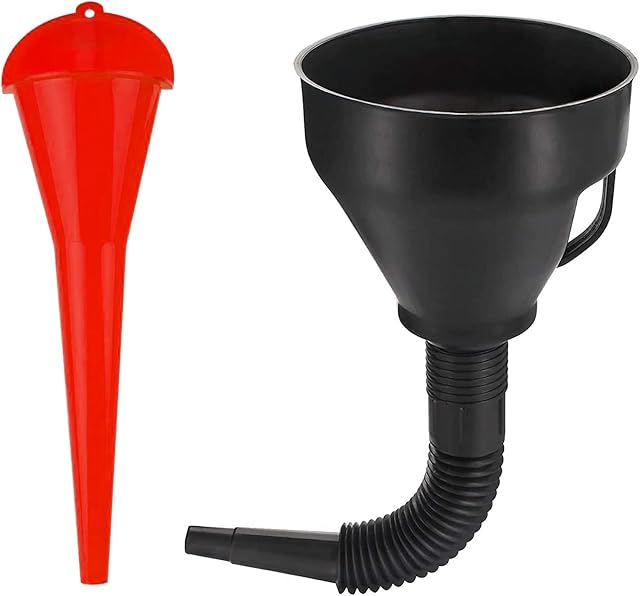2Pcs Universal Funnel , Right Angle Flexible Plastic Funnel,Long Funnel,Portable Gasoline Engine Funnels with Detachable Spout and Filter for Motorcycle Car Farm Machine AutomotiveRed/Black