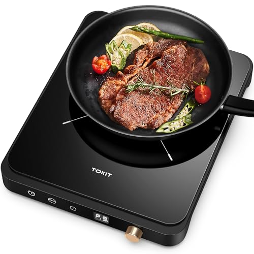 TOKIT Plaque de Cuisson Induction 2000 W, Plaque À Induction M2 Avec 9 Niveaux De Puissance Individuels, Bouton Rotatif, Minuterie 90 Minutes, Ultra-Fine 40...