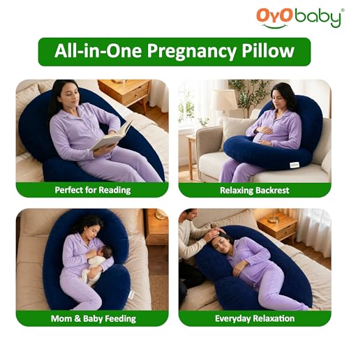 Image of OYO BABY Pregnancy Pillow for Women C-Shape Full Body Pillow | Complete Support for Head, Back, Belly, Hips & Legs | Maternity Pillow with Removable Washable Velvet Cover (Royal Blue)