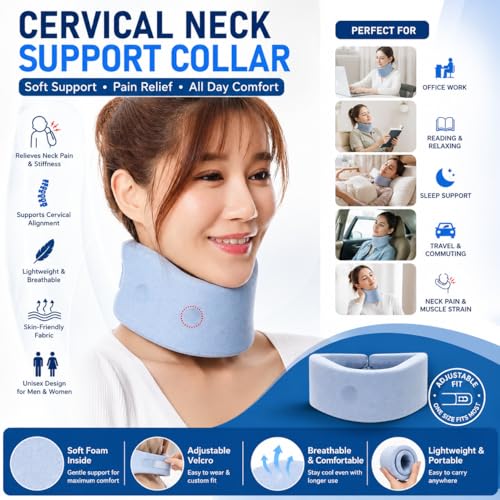Image of PACK OF 1 Cervical Neck Support Collar for Pain Relief Soft Foam Adjustable Neck Brace for Men Women Lightweight Breathable Cervical Support Belt for Neck Stiffness Travel Office Daily Use