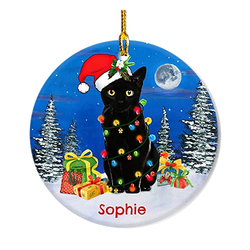 Wassmin Personalized Black Cat Ornaments Custom Name Customized Cat Christmas Acrylic Plastic Ornament 2021 Xmas Tree Decoration Winter Holiday Keepsake Gifts for Cats Lovers Women Ladies Dad Mom