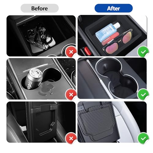 2025 Tesla Model 3 Highland & Model Y Juniper Center Console Organizer Tray 5PCS Set for 2024-2026, Hidden Storage Box with Cup Holder and Armrest Drawer Organizer, Matte Black, Tesla Accessories by tslmodely - Used condition - Image 8