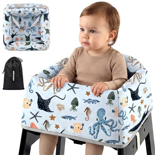 Mamatepe Reusable Baby High Chair Cover with Strap Pads & 2-Point Harness Waterproof Washable Portable Seat Liner for Wooden High Chairs Blue Ocean