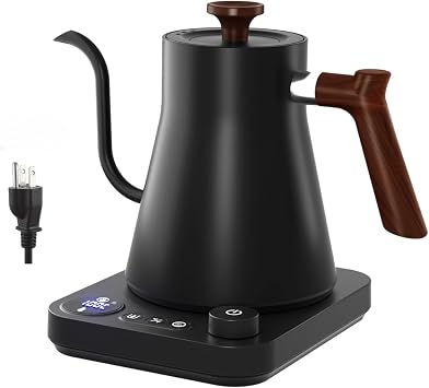 Gooseneck electric kettle,Auto Boil Detection, with Variable Temperature Control, Stainless Steel Inner, Ultra-Quiet 304 Stainless Steel,1200W Quick Heating, for Coffee, Tea & Milk, 0.9LBlack