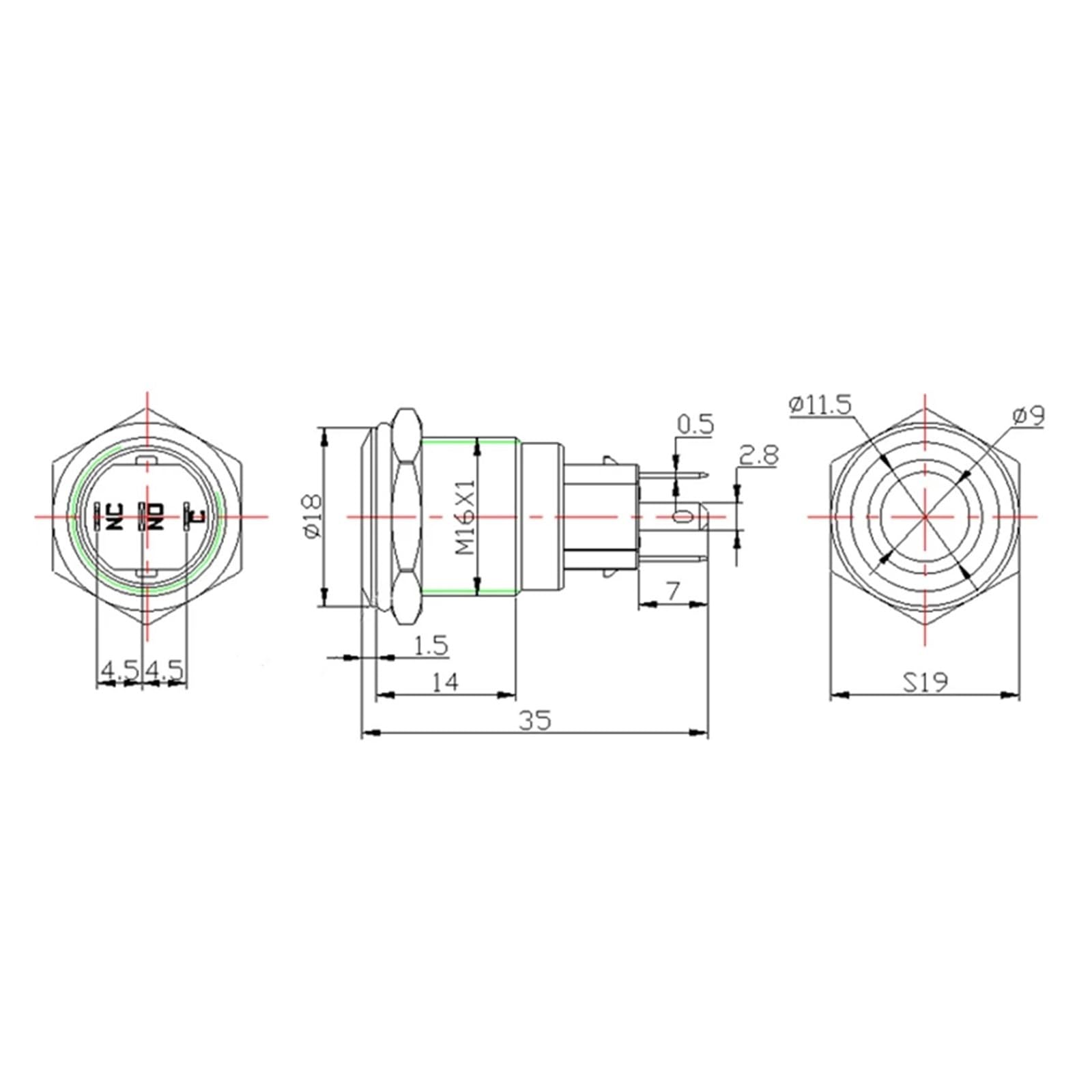 Interruptor de botón de metal impermeable de 3 V, 5 V, 12 V, 24 V, 48 V, 110 V, 220 V, bloqueo LED de 16 mm, interruptor de metal mantenido (rojo, 48 V)