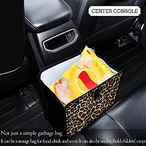 Image of Leopard Print Car Trash Can, Foldable Hanging Car Trash Bag, Small Waterproof Car Accessories Garbage Bin Cheetah