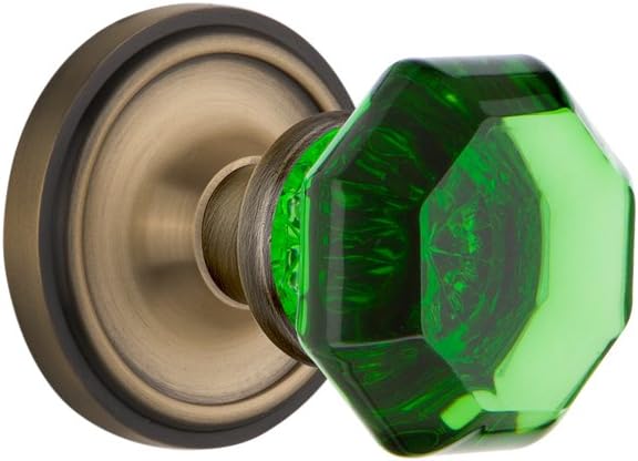 Nostalgic Warehouse 724152 Classic Rosette Waldorf Emerald Door Knob in Polished Brass, Privacy-2.75