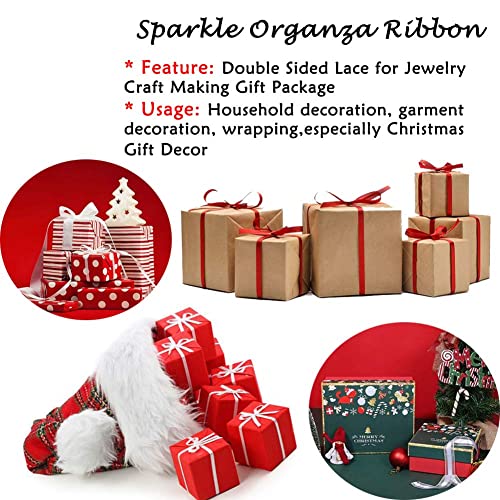 Pandahall 10Rolls/250Yards/228Meters 1/4" Wide Sparkle Organza Ribbon Fabric Cord Double Sided Lace For Jewelry Craft Making Gift Package Bow Supplies Wedding Party Favor Decoration Silver Color #TOP3