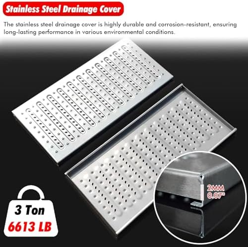 Stainless Steel Drain Grates with Holes, 23" Outdoor Kitchen Trench Drain Covers for Garden Deck & Concrete Floor Troughs, Heavy Duty Drain Plates for Efficient Water Flow