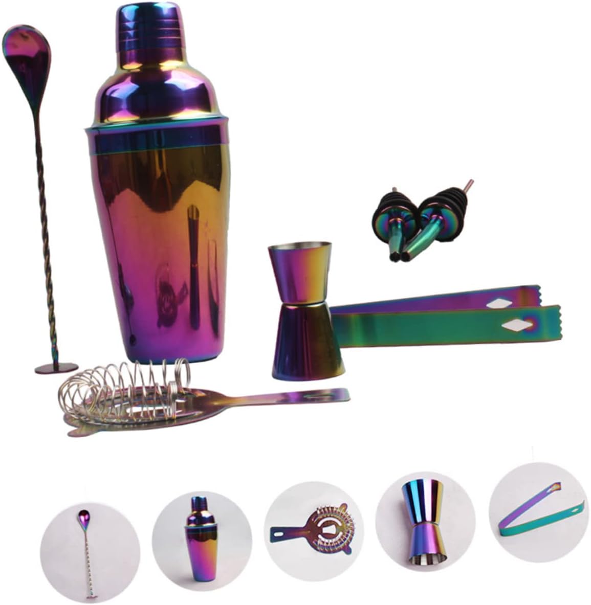 8pcs DIY Bartender Tool Cocktail Shaker Kit Stainless Steel Professional Plating Drink Mixer for Bar Restaurant