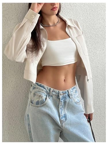 SHENHE Women's Zip Up Cropped Jacket Lightweight Collared Fall Spring Jacket with Pockets3