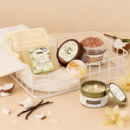 Gifts for Women Happy Birthday Gift Baskets, Bath and Body Gift Set Mothers Day Gifts, Vanilla Coconut Relaxing Home Spa Set Self Care Gift for Mom Sister Her Wife Grandma Girlfriend Friends - Image 7