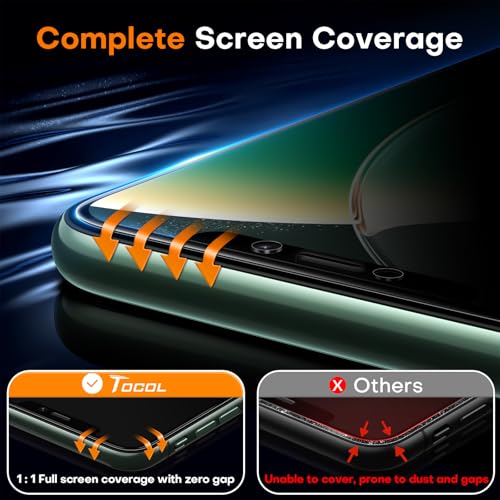 Image of TOCOL for iPhone 11 Pro Max Privacy Screen Protector 9H Hardness Military Grade Shatterproof HD Tempered Glass Full Coverage Easy Installation Case Friendly 2 Pack