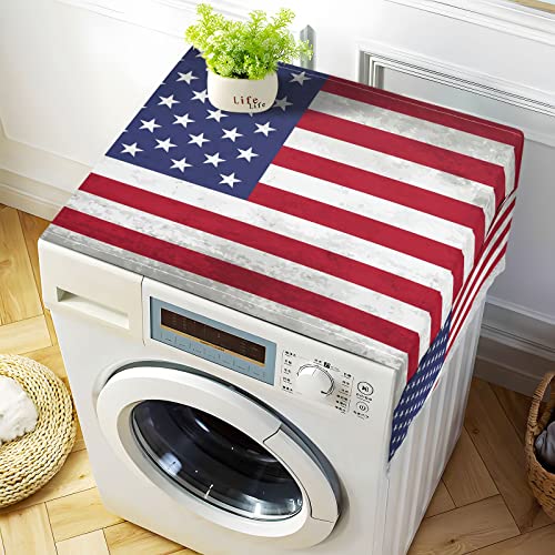 Vintage Art Objects Antiques Retro Washer Dryer Cover, Washing Machine Refrigerator Dustproof Protective Covers with Lace Storage Pockets for Top Load Machine, 51.2 x 22 inches