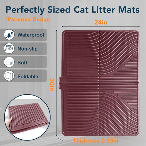 UPSKY Large Cat Litter Mat 31" x 24 Waterproof and Washable, Soft on Paws | Litter Catcher Pad, Cat Litter Trapping Mat, Scatter Control, Fits Most Litter Boxes, Use for Dogs & Cats, Red - Image 3