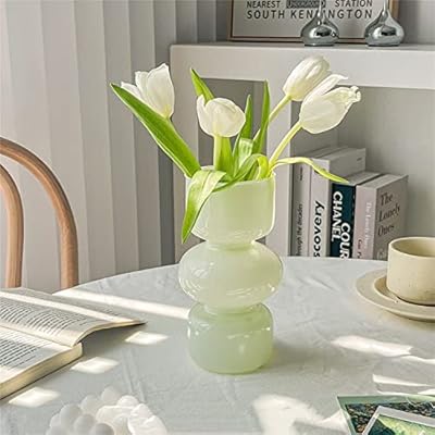 JSPYFITS Glass Hydroponic Flower Vase, 7 Inches Colored Glass Bubble Vase for Flower, Three-Layer Glass Funky Vase for Home/Office/Weddings/Party Table Flower Decor (Milky Green)