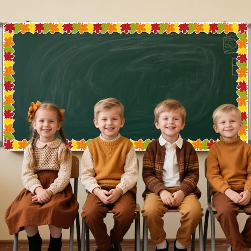 Image of BeYumi Fall Leaves Border Trim - 65ft Fall Plaid Maple Leaves Shape Rolled Border Trim Autumn Thanksgiving Bulletin Board Colorful Harvest Party Decor School Classroom Office Chalkboard Decoration