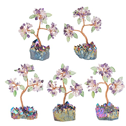 Nupuyai Amethyst & Rose Quartz Crystal Money Tree with Rainbow Titanium Crystal Base - Image 4