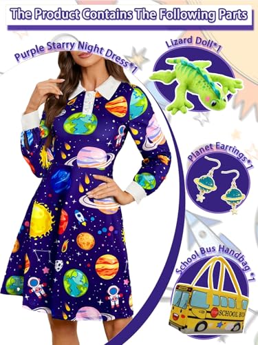 Vestido morado de mujer con cuello Peter Pan manga larga miniatura 3