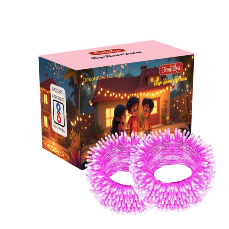 Image of Desidiya 12 Meter (39Ft) LED Rice String Lights - Pink Fancy Decorative Fairy Lights for Indoor Outdoor Use, Bedroom, Wedding & Festival Ambience Pack of 2