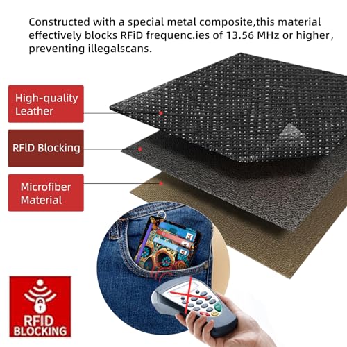 Leather Small Slim Wallet Card Case Hold 12 Cards with Wrist Strap & ID Window, Golden Skull Credit Card Holder Wallet Front Pocket, Minimalist Rfid Blocking Wallet for Man Women4