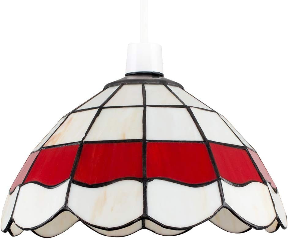 MiniSunTiffany Style White and Red Stained Glass Pendant Light Shade