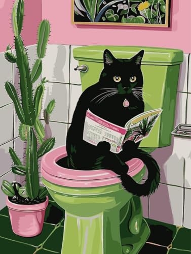 zpptAugs Paint by Numbers Kit for Adults BeginnersBack Cat Acrylic Adult Paint by Number Kits on Canvas Digital Oil Number Painting Kits for Home Decor Gift 12x16(Without Frame)