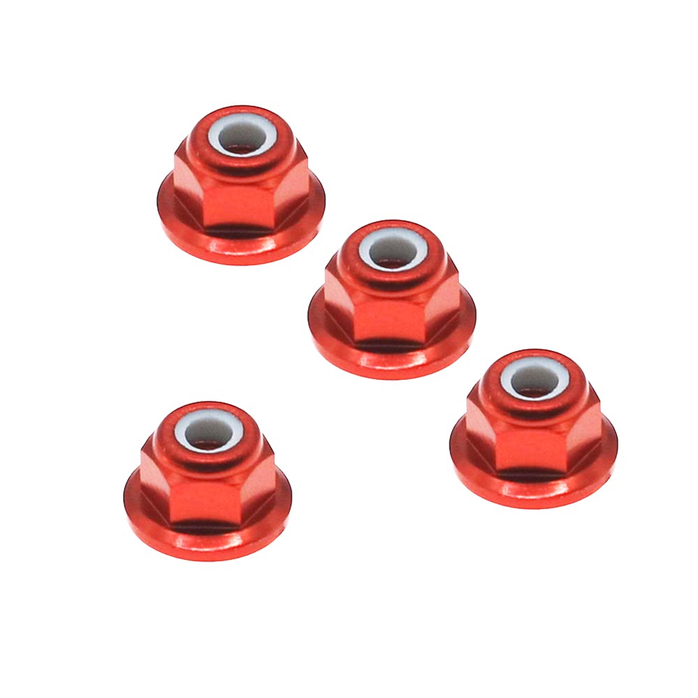 RCAWD RC FLANGED NYLOC LOCK NUT M4 4MM for 1-10 ARRMA 3s&Mega Vorteks Senton Granite Big Rock Typhon upgraded parts 4 pcs/set(Red) - Image 2