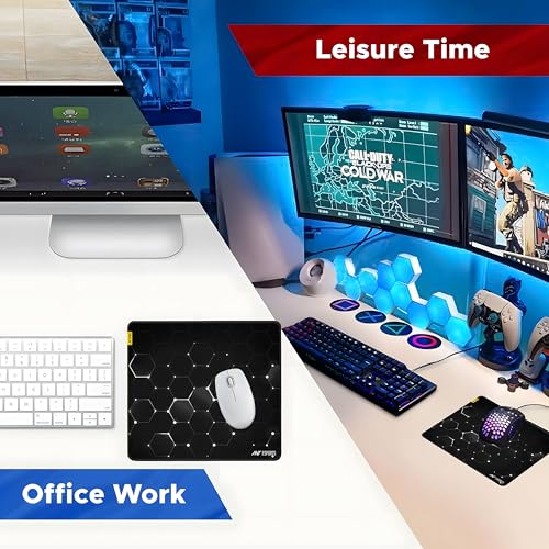 Image of Ant Esports Hexa Mouse Pad 260X210X3mm Anti-fray Stitching, Waterproof Surface & Non-Slip Rubber Base Stitched Edges Gaming Mouse Mat for Laptop, Compatible with Laser and Optical Mice - Black Hexagon