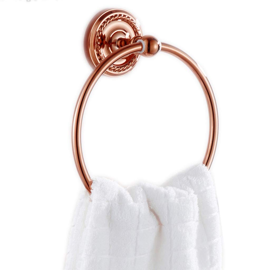 JvFbjLF Towel Ring Copper Round Bathroom Perforated Hardware Bathroom Towel Ring(Rose gold)