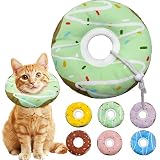 Picture of Seyezo Cat Cone Collar Soft, Adjustable Cat Recovery Collar Kitten Cones to Stop Licking, Cute Donut E Collar After Surgery, Cats Neck Pillow Cone Elizabethan Cones of Shame (Waterproof Green, Small)