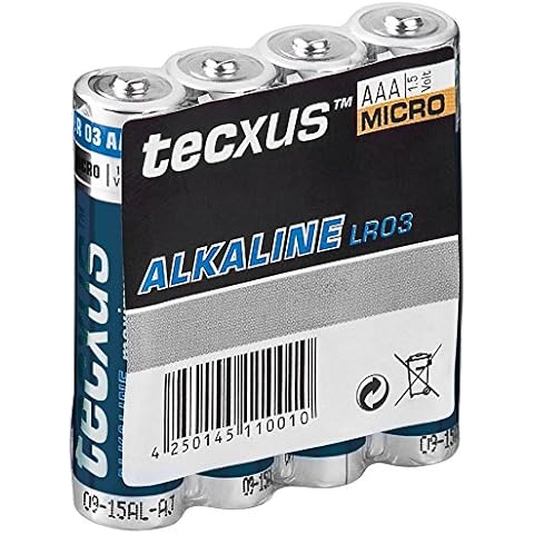 Tecxus AAA Battery Pack Alkaline Maximum Pack of 4 Micro batteries - 7 Years Heat and Cold Resistant 1200 mAh Cover