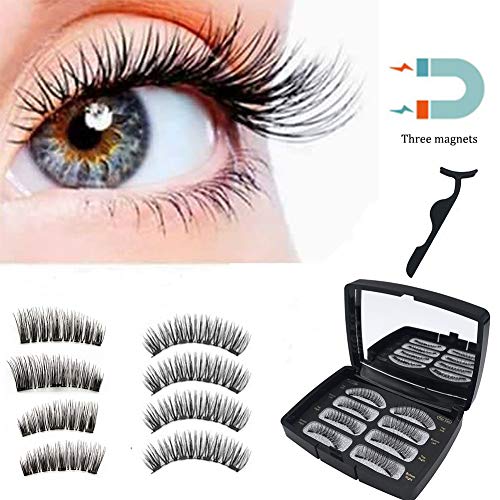 Mochila Magnetic Eyelashes False Eyelashes Fake Eyelashes Full Eye with 3 Magnets Eyelash Kit with Mirror Natural Look No Glue Reusable Eyelashes Extensions 8 PCS (Magnetic Eyelashes)
